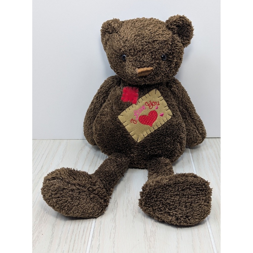 Dan‎ Dee Plush Teddy Bear Brown I Love You REd Heart Tan Stamp Patch
